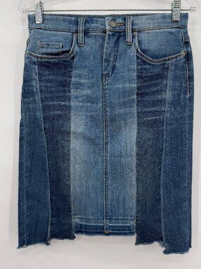 BLANKNYC Patchwork Denim Skirt Raw Hem Distressed Blue Jean Skirt Mini Women 25